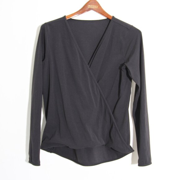 Lululemon Full Freedom Long Sleeve Top Black Nulu Surplice Wrap Scalloped Size 8 - Picture 2 of 10